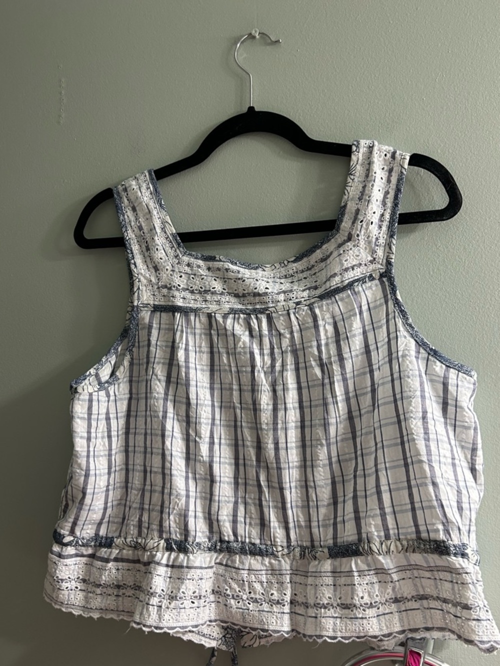 American eagle dainty floral eyelet tank top cropped striped plaid boho cotton - Picture 2 of 9